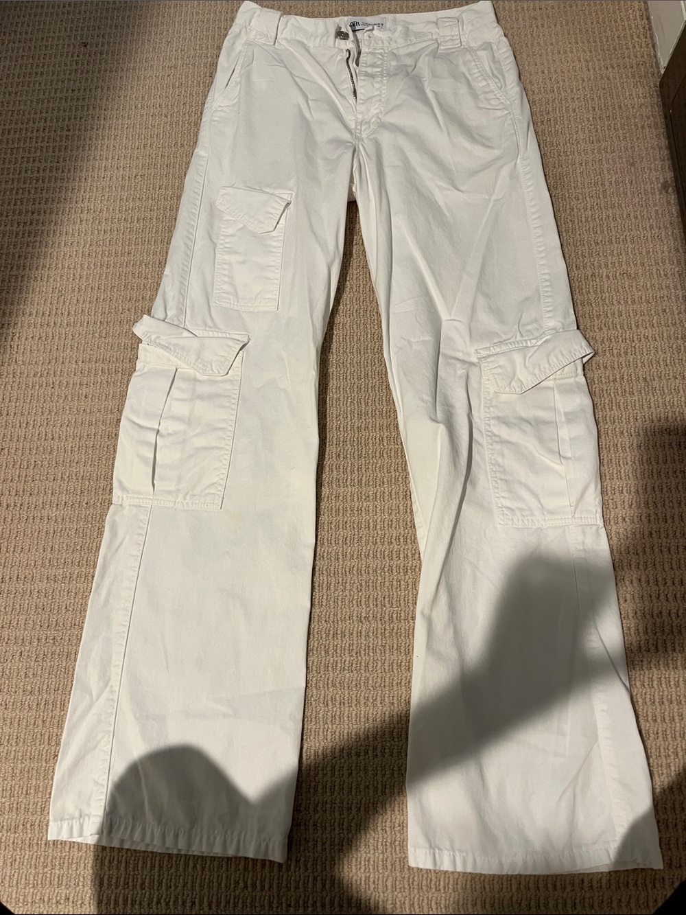 Zara White Cargo Pants with Flap Pockets